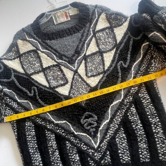 NOVO Vintage 80's Textured Sweater Mens Large Black Gray Cream Chunky 3D VTG - Picture 5 of 6